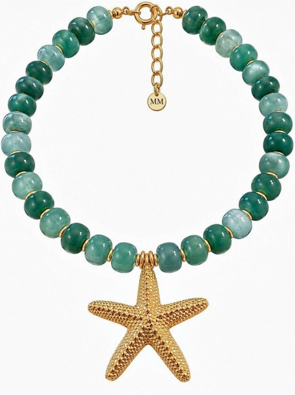 Mayamar Green Beaded gold Starfish Necklace